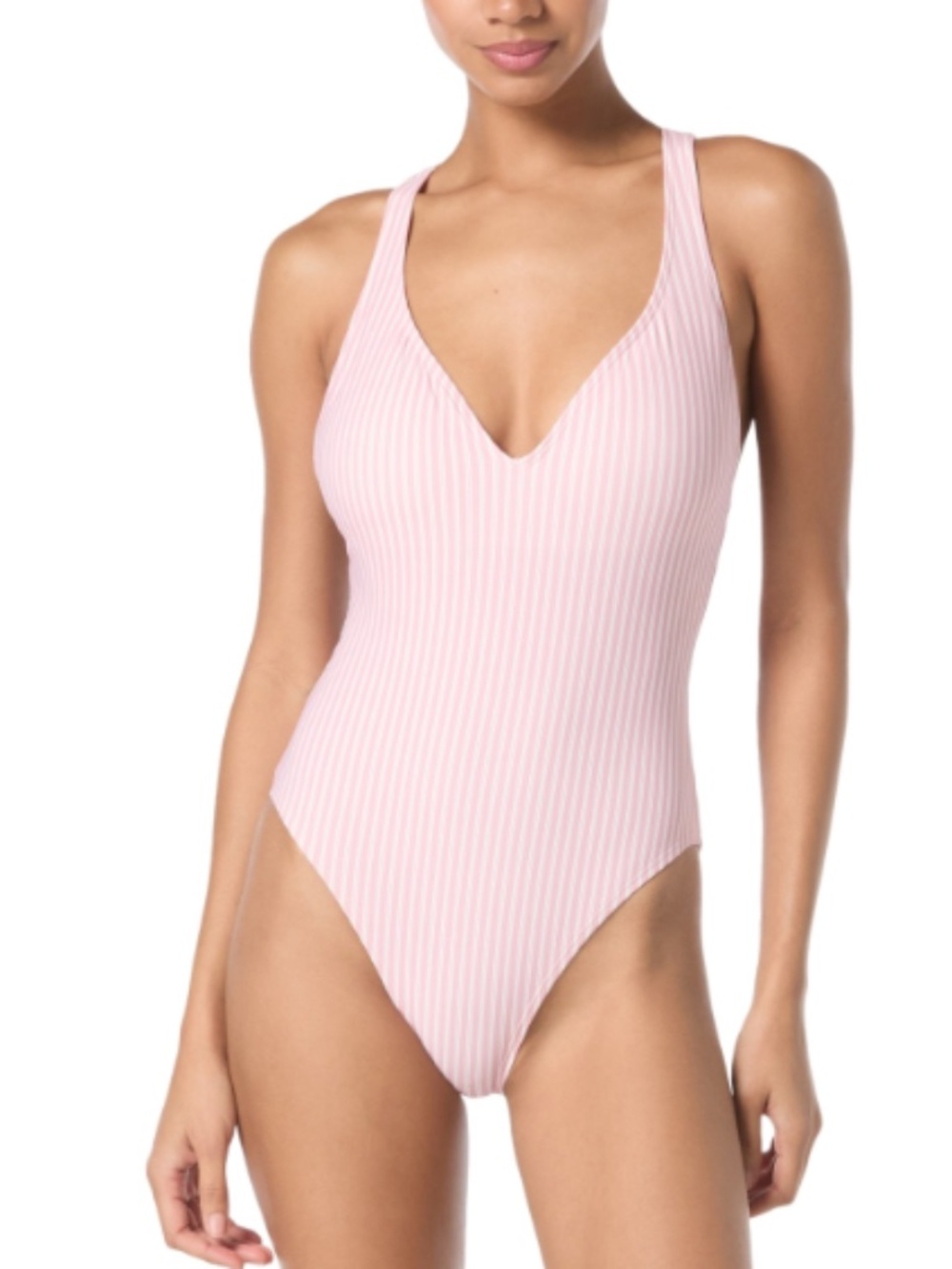 Michael Kors Women's V-Neck One Piece Swimsuit Pink White Size 10 12228